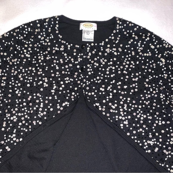 Talbots Cardigan Sweater Women's M Black Merino Wool Sequin Long Sleeve - Picture 5 of 8